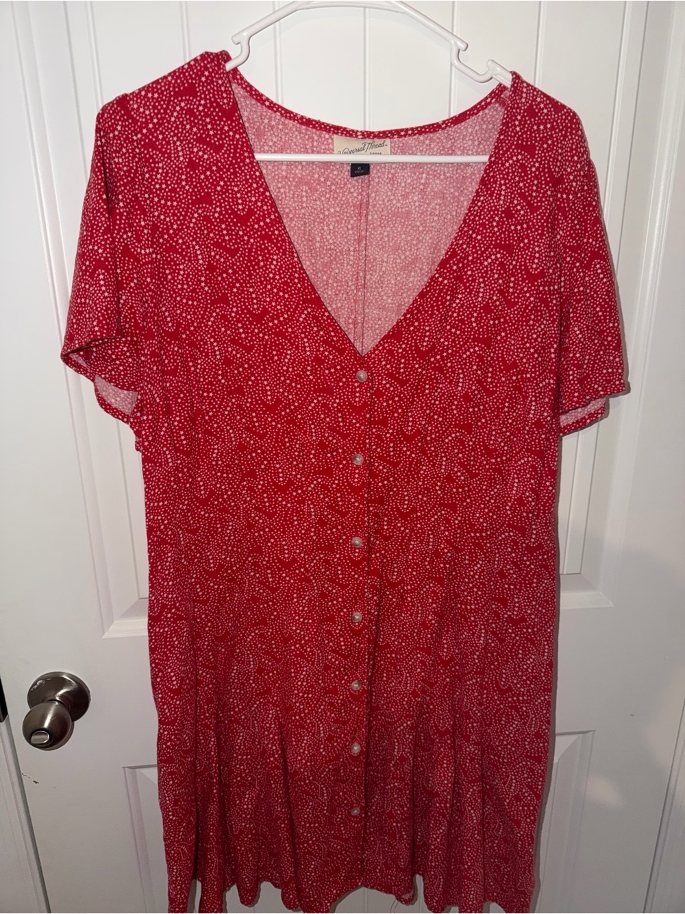 Women’s Red V-Neck Button Front Women’s Top - Picture 2 of 5